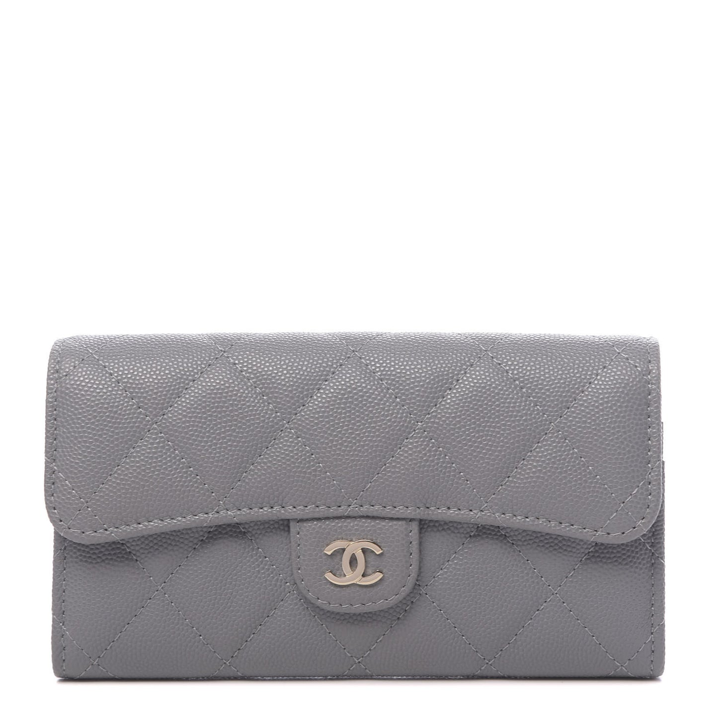 Caviar Quilted Medium Flap Wallet Grey