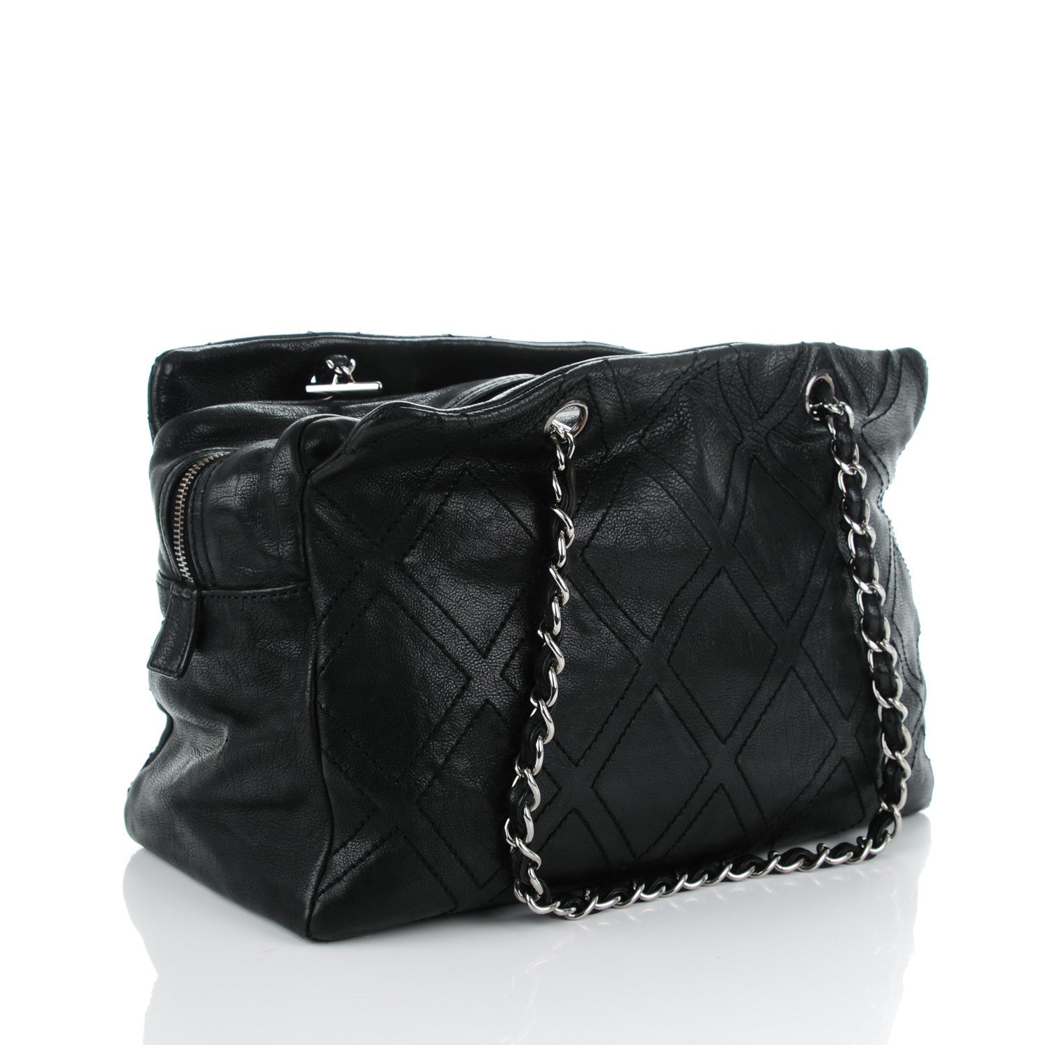 Chanel Calfskin Large Diamond Stitch Tote Black 3 of 8