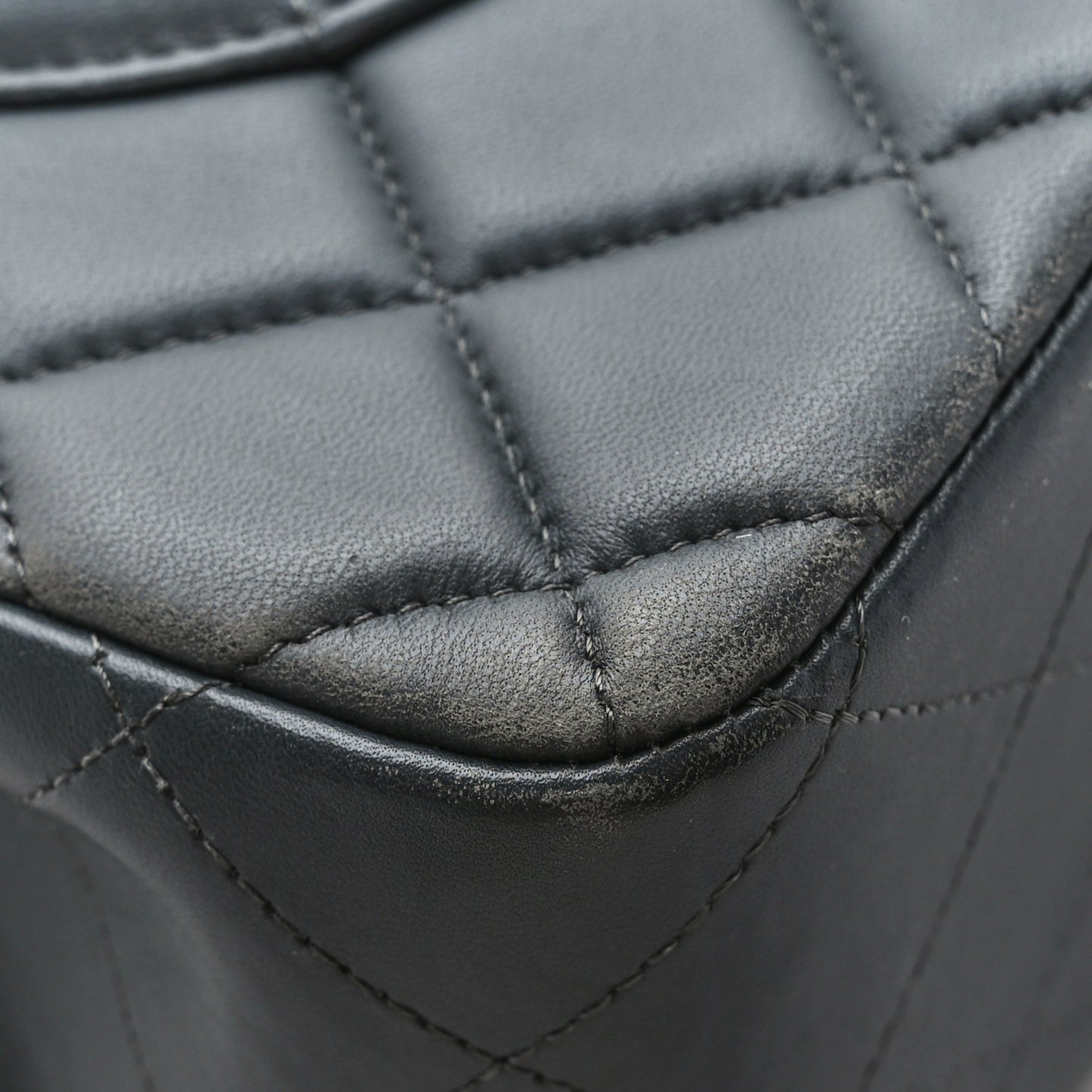 Lambskin Quilted Jumbo Double Flap Charcoal Grey