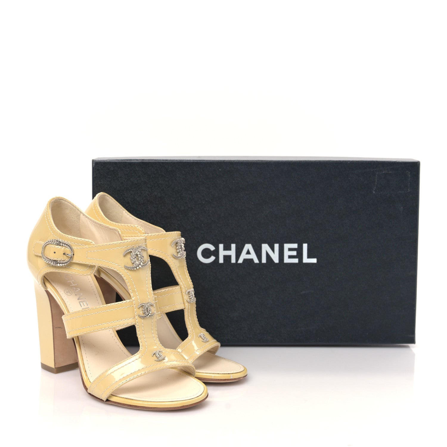 Chanel Patent Crystal CC Sandals 36 Beige Clair 11 of 11