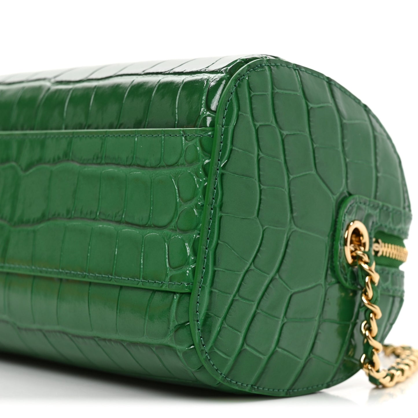 Calfskin Crocodile Embossed Mini Bowling Clutch With Chain Green