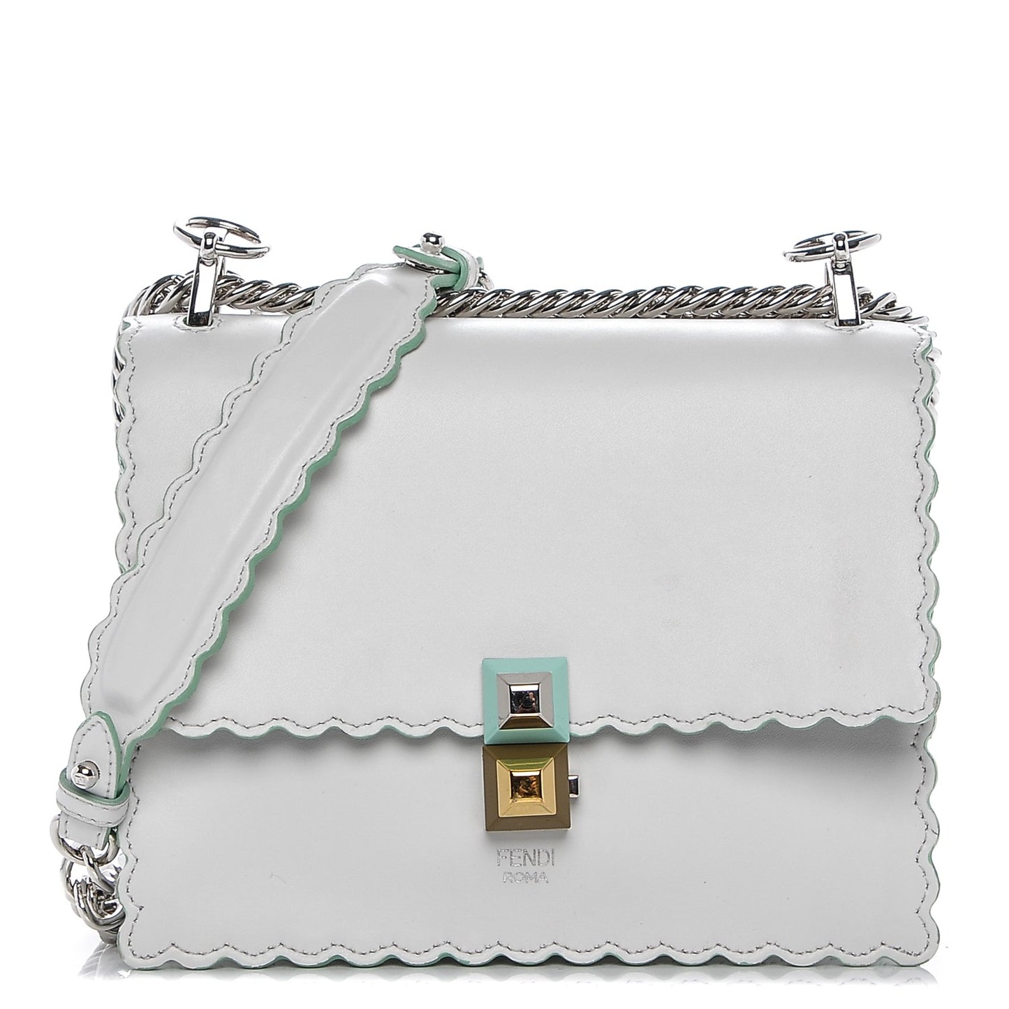 Vitello Liberty Scalloped Studded Small Kan I Shoulder Bag White