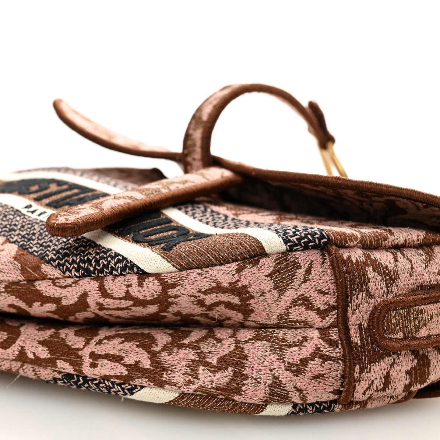 Canvas Embroidered Brocart Saddle Bag Metallic Pink