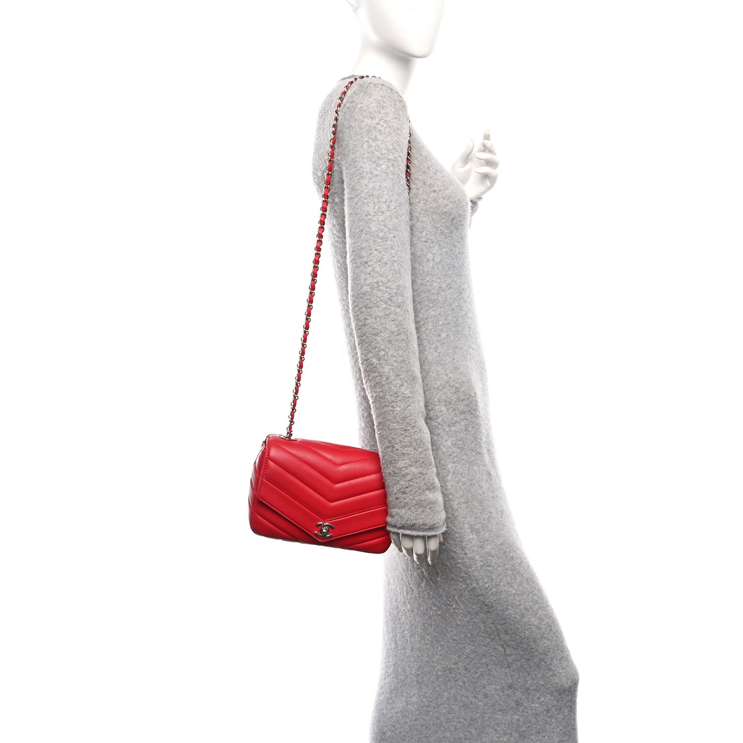 Chanel Caviar Chevron Quilted Medium Single Flap Red 2 of 12