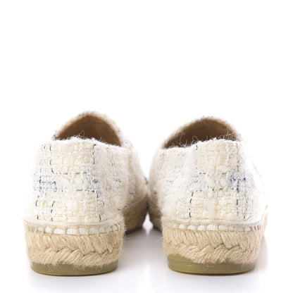 Chanel Tweed CC Espadrilles 39 Ecru White Blue Black 5 of 9
