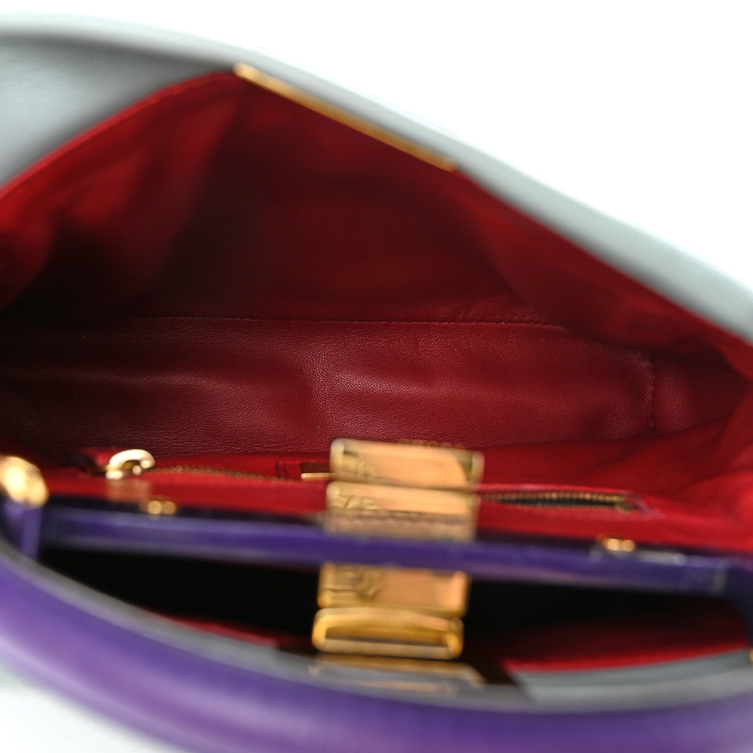 Fendi Nappa Colorblock Mini Peekaboo Iconic Satchel Polvere Purple Rain Ruby 5 of 14
