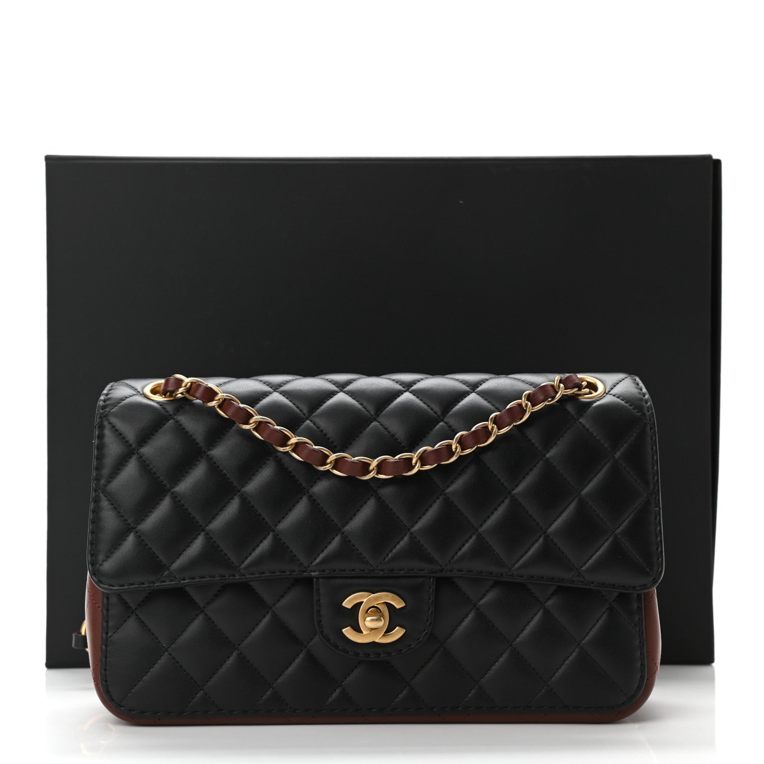 Chanel Calfskin Quilted Strap Into Flap Bag Black Brown 11 of 11