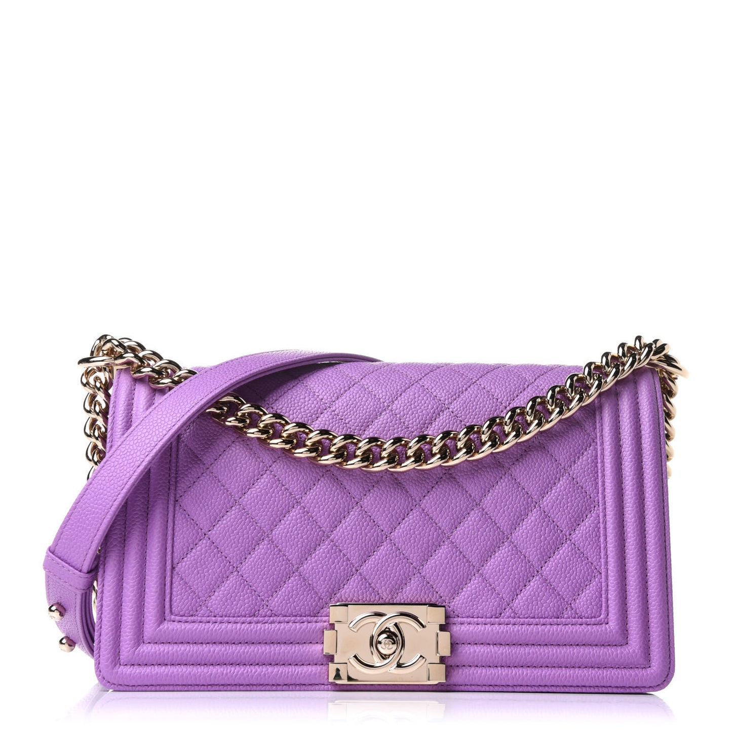 Caviar Quilted Medium Boy Flap Purple