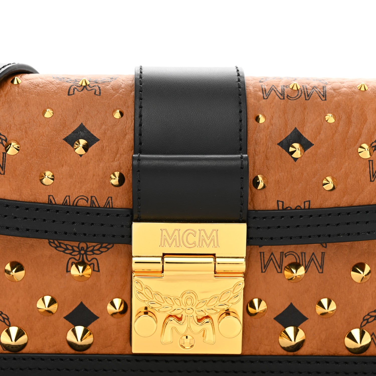 MCM Visetos Monogram Studded Mini Tracy Crossbody Bag Cognac 5 of 10