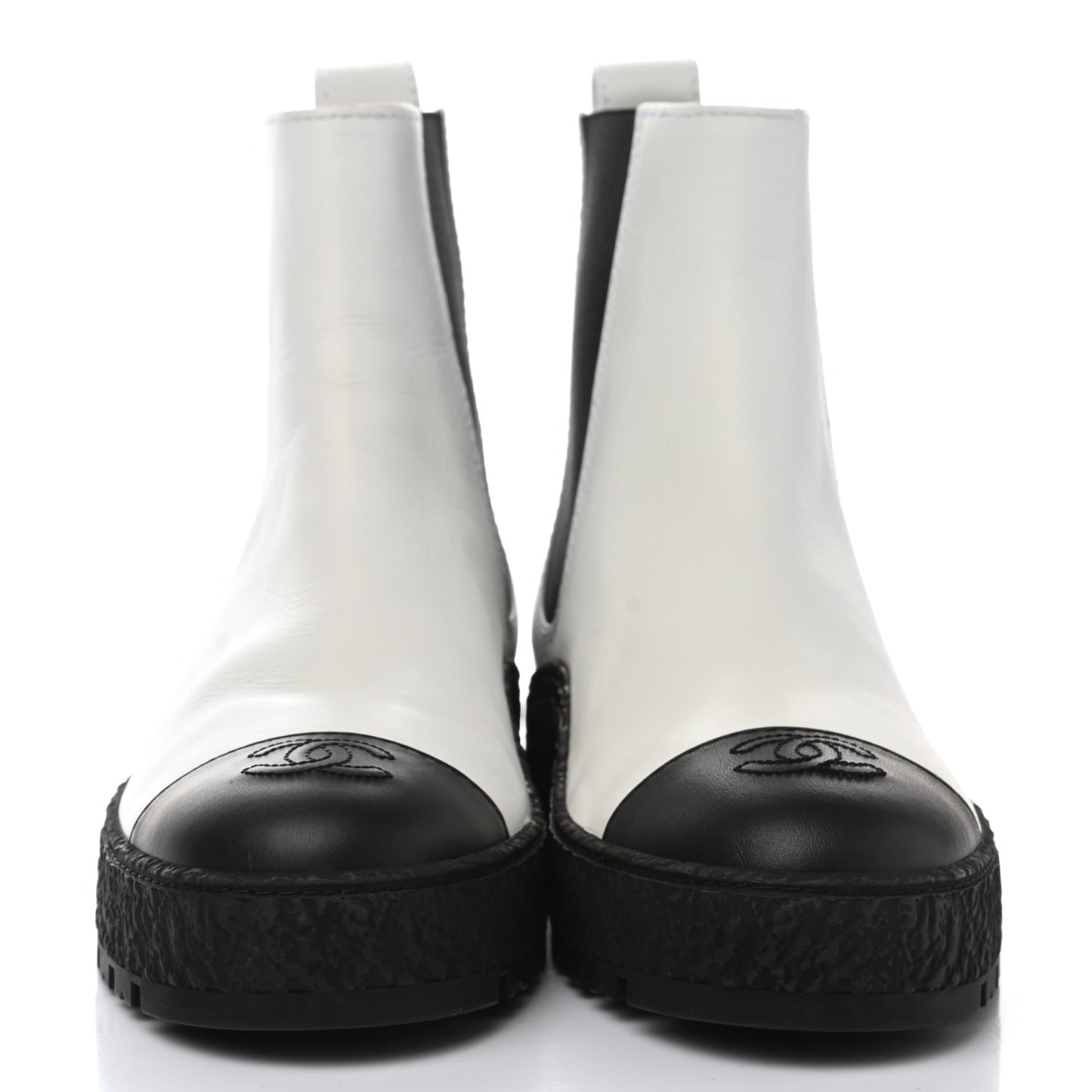 Calfskin Cap Toe CC Ankle Boots 39 White Black