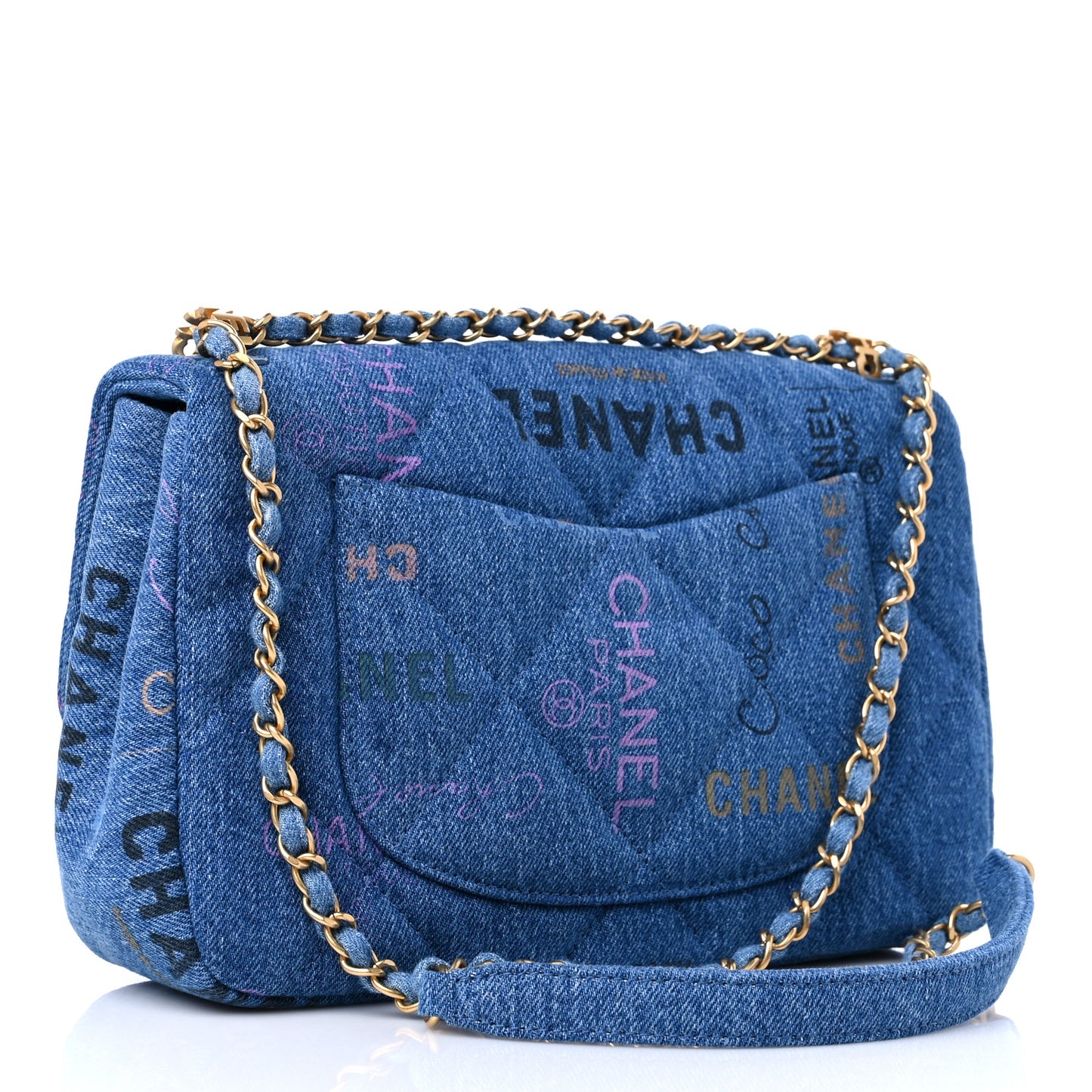 Denim Quilted Mini Denim Mood Rectangular Flap Blue Multicolor
