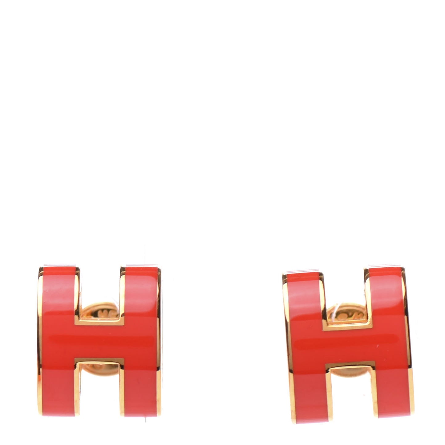 Gold Lacquered Pop H Earrings Rouge Corail