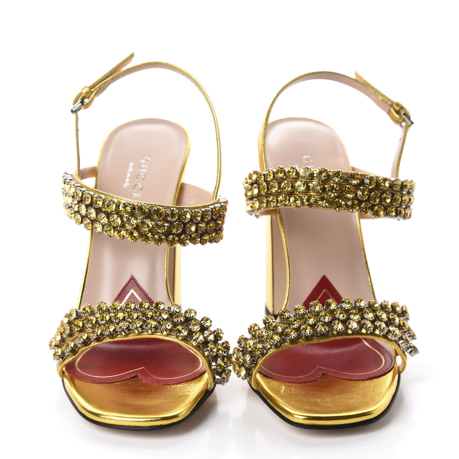 Gucci Nappa Silk Crystal Bertie High Heel Sandals 36 Gold 2 of 9