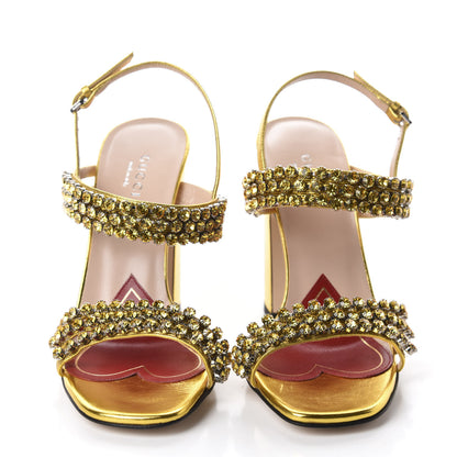 Gucci Nappa Silk Crystal Bertie High Heel Sandals 36 Gold 2 of 9