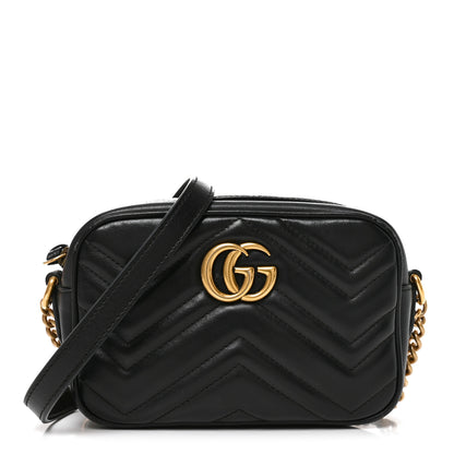 Gucci Calfskin Matelasse Small GG Marmont Chain Shoulder Bag Black 1 of 10