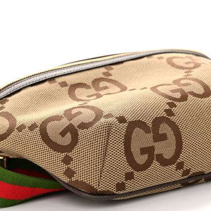 Gucci Monogram Jumbo GG Textured Dollar Calfskin Web Belt Bag Camel Ebony New Acero 8 of 9
