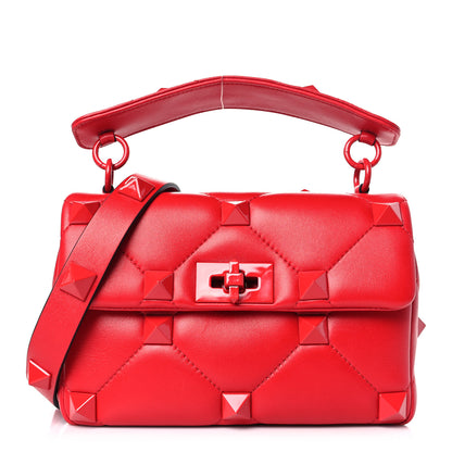 Valentino Garavani Nappa Enamel Monochrome Medium Roman Stud Shoulder Bag Rouge Pur 1 of 8