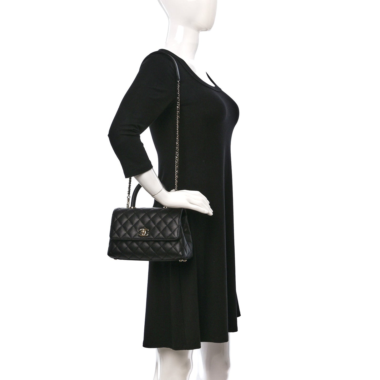 Caviar Quilted Mini Coco Handle Flap Black