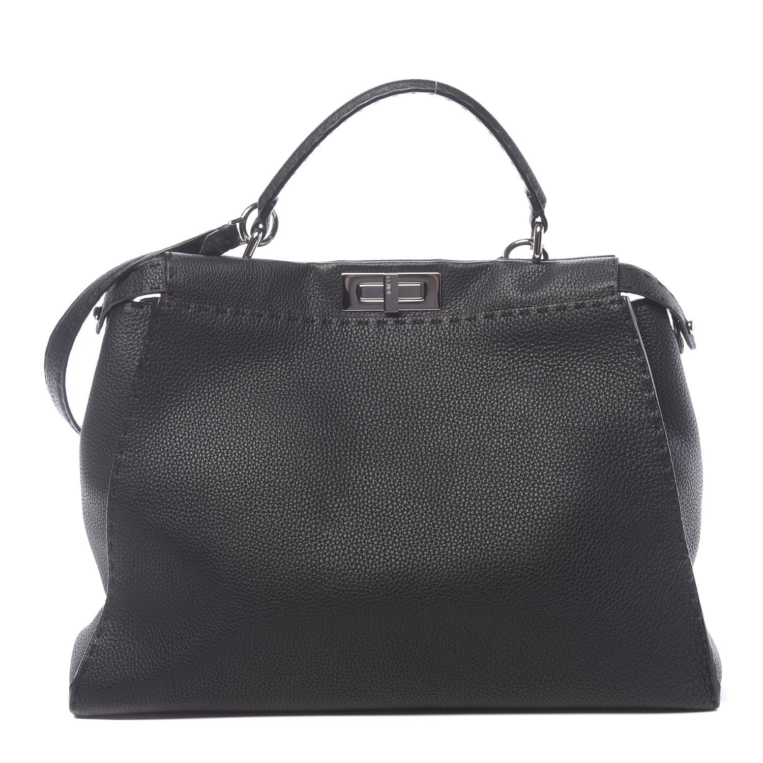 Fendi Cuoio Romano Selleria Bi-Color Large Peekaboo Iconic Satchel Black Mou 2 of 12