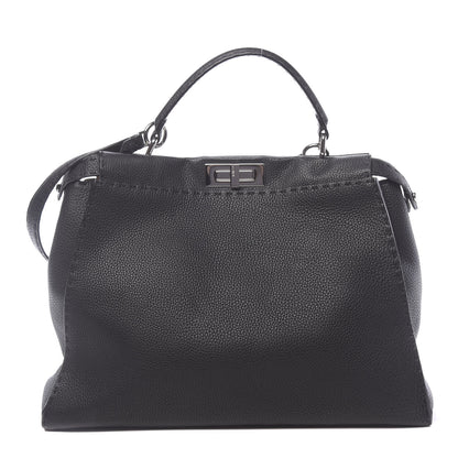 Fendi Cuoio Romano Selleria Bi-Color Large Peekaboo Iconic Satchel Black Mou 2 of 12
