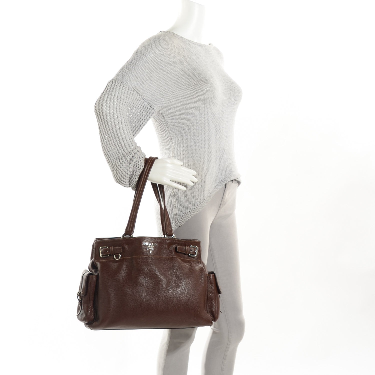 Prada Cervo Deerskin Shoulder Bag Brown 2 of 9