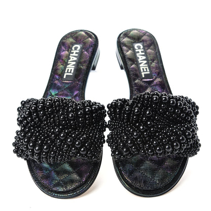 Chanel Fantasy Calfskin Pearl Cord CC Mules 38 Black 5 of 11