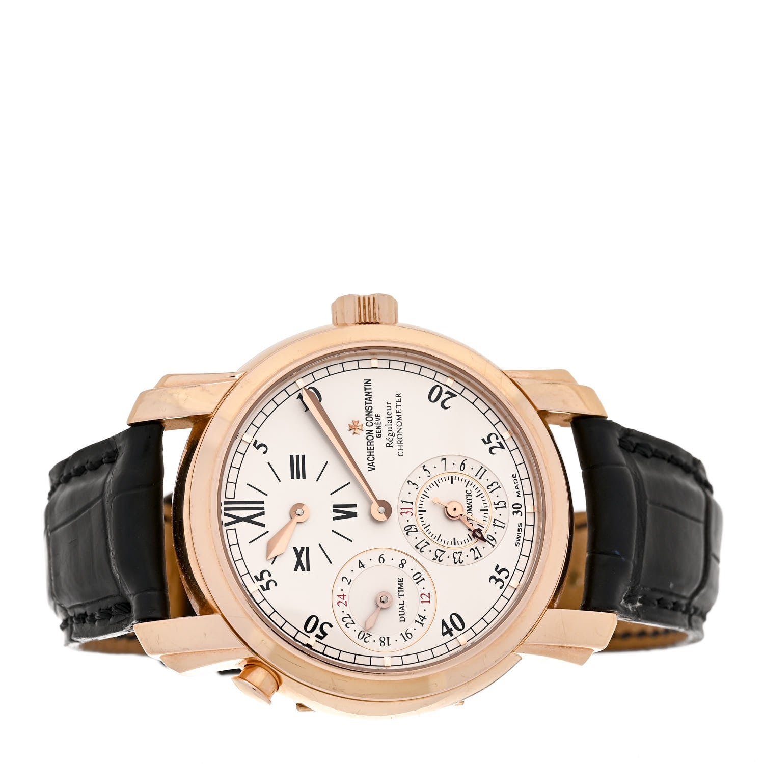 Vacheron Constantin 18K Rose Gold Alligator 39mm Malte Dual Time Automatic Watch White 42005 3 of 11