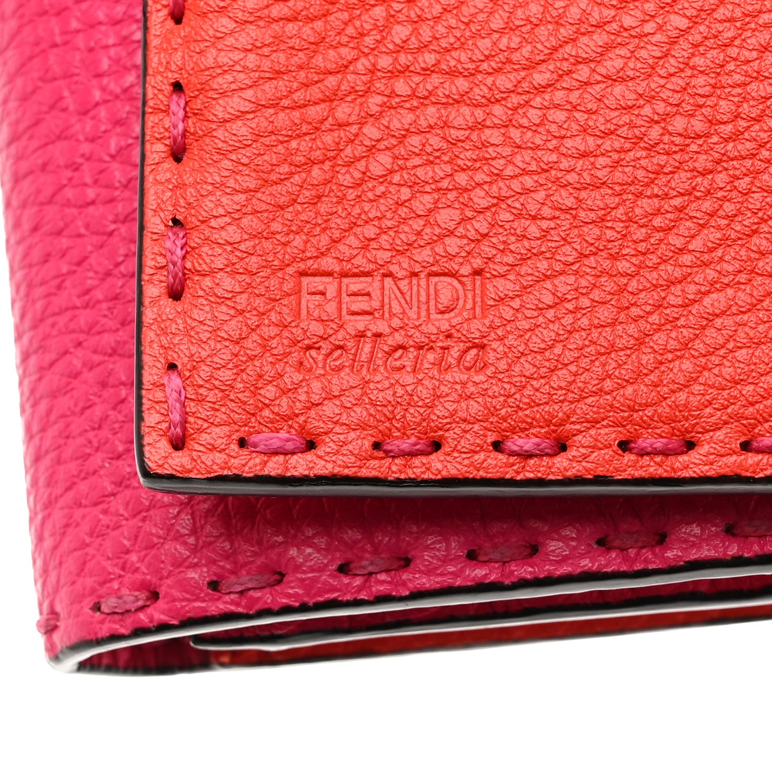 Fendi Cuoio Romano Selleria Bi-Color Peekaboo Continental Wallet Fuxia Papavero 9 of 13