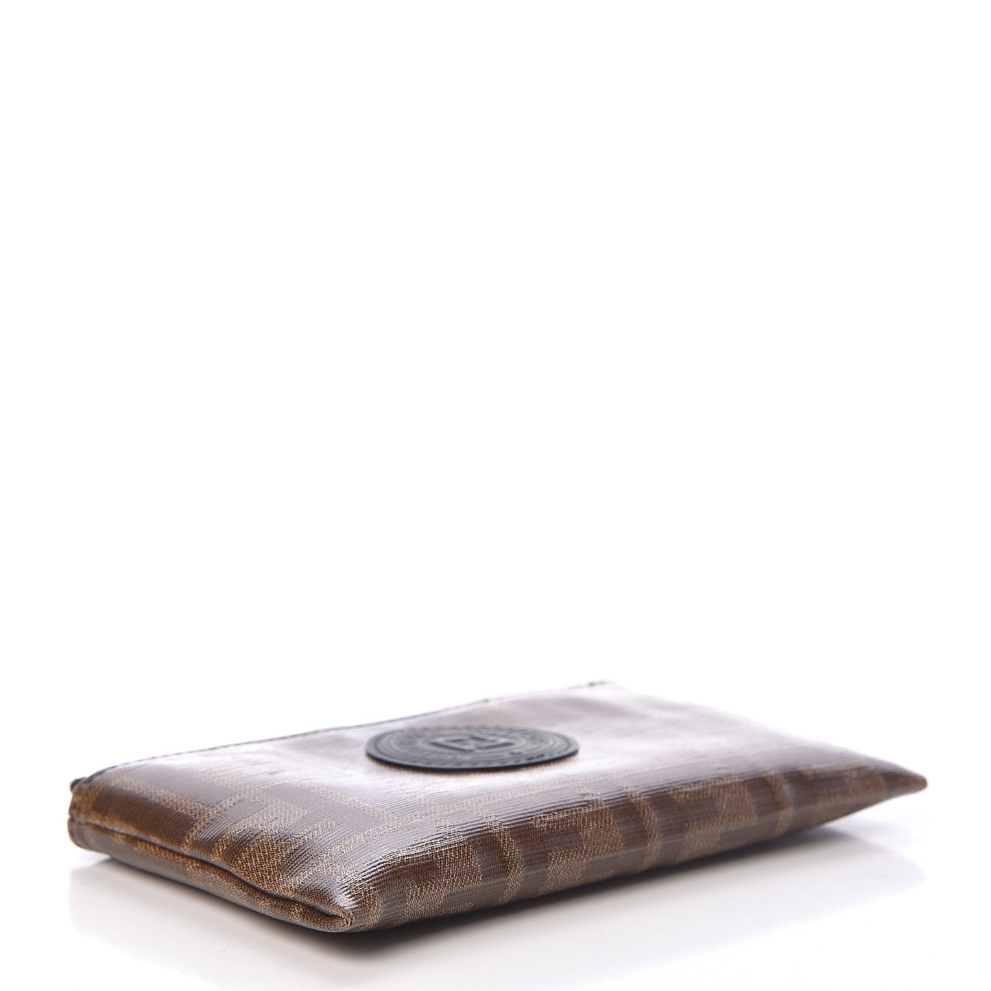 Glazed Fabric Vitello Century FF 1974 Stamp Patch XS FFreedom Flat Pouch Mogano Panna Black