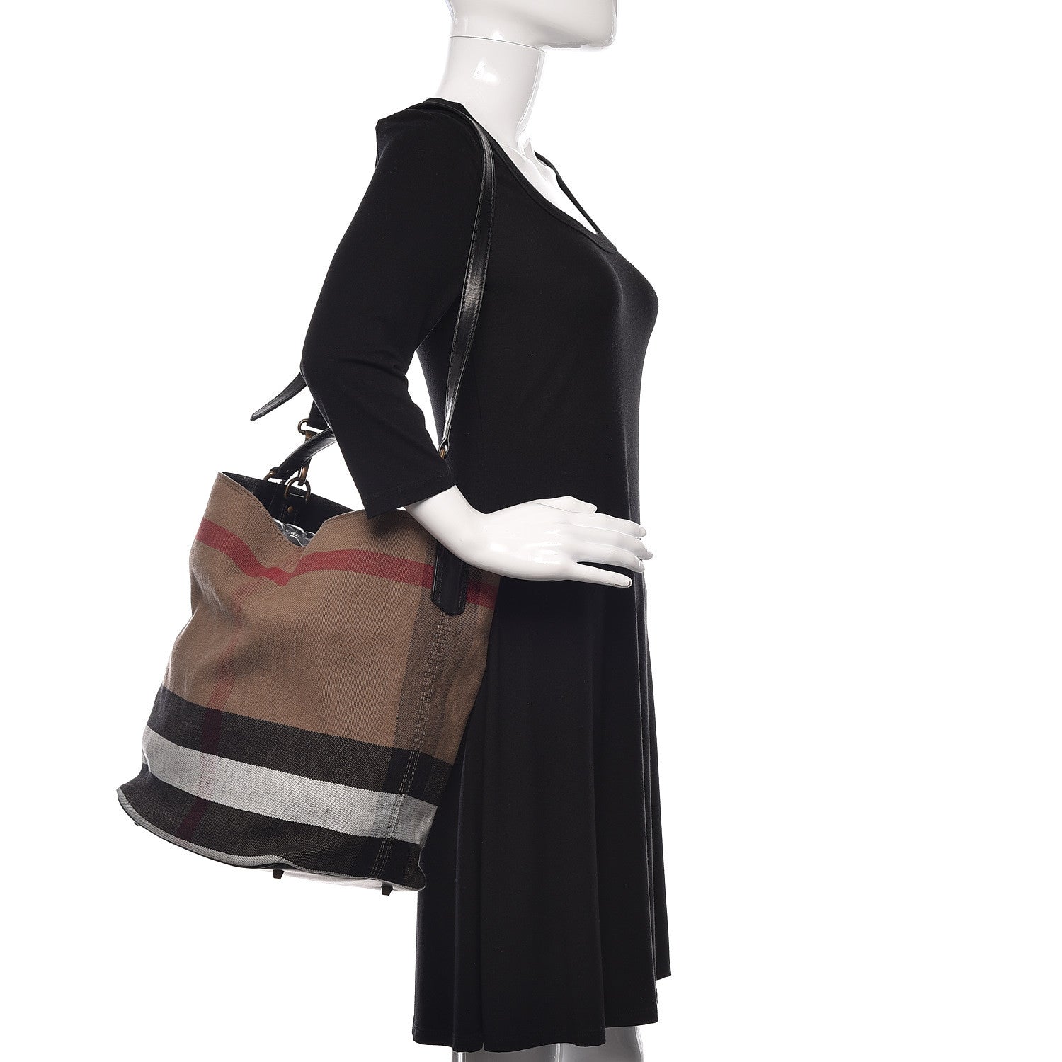 Burberry Canvas Mega Check Medium Ashby Hobo Black 2 of 16