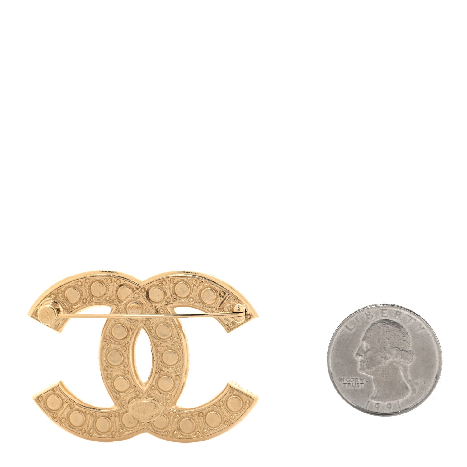 Chanel Metal Crystal Graduated Pearl CC Brooch Gold 2 of 4