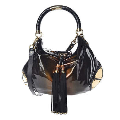 Gucci Patent Large Indy Top Handle Hobo Bronze Black 1 of 9