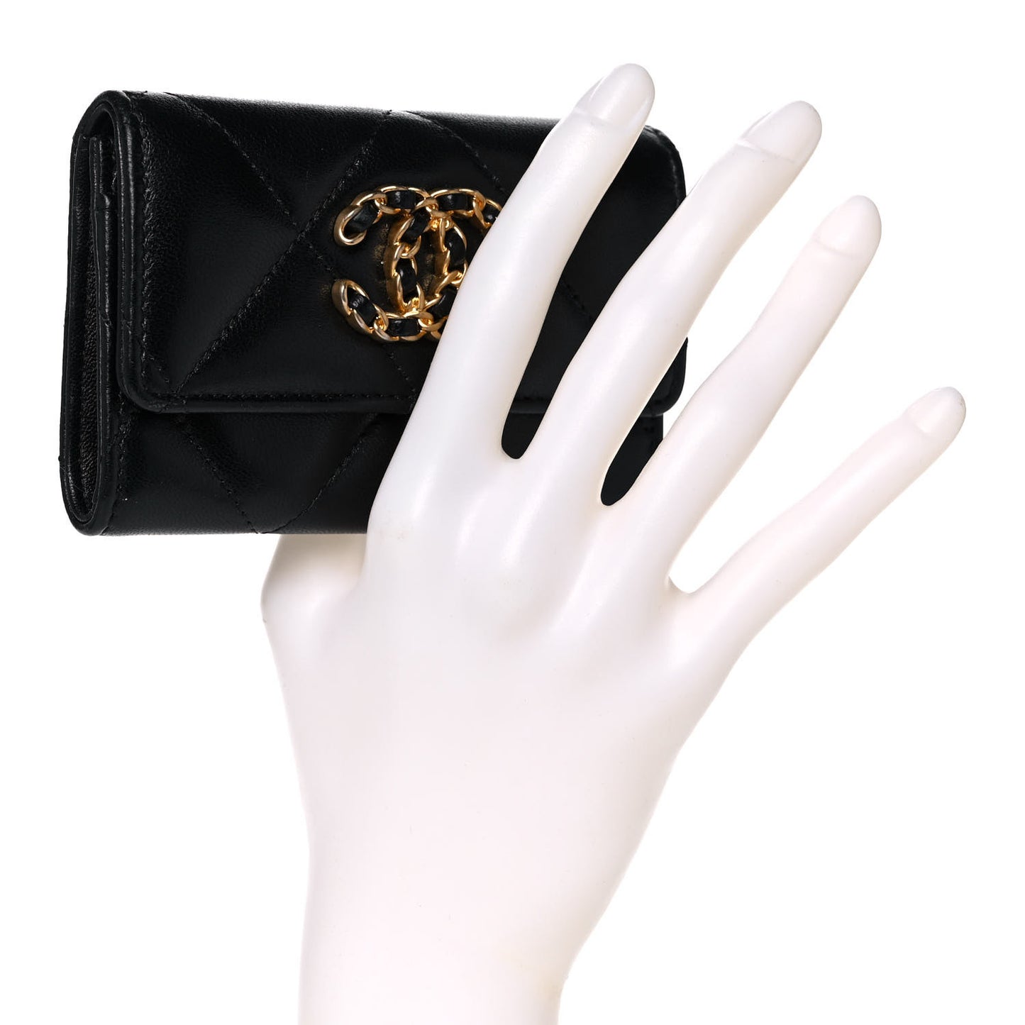 Lambskin Quilted Chanel 19 Flap Card Holder Black