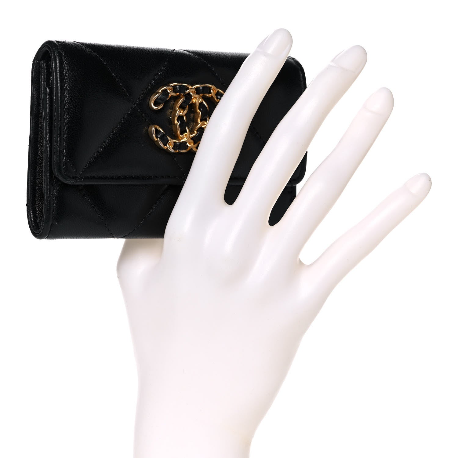 Chanel Lambskin Quilted Chanel 19 Flap Card Holder Black 2 of 12