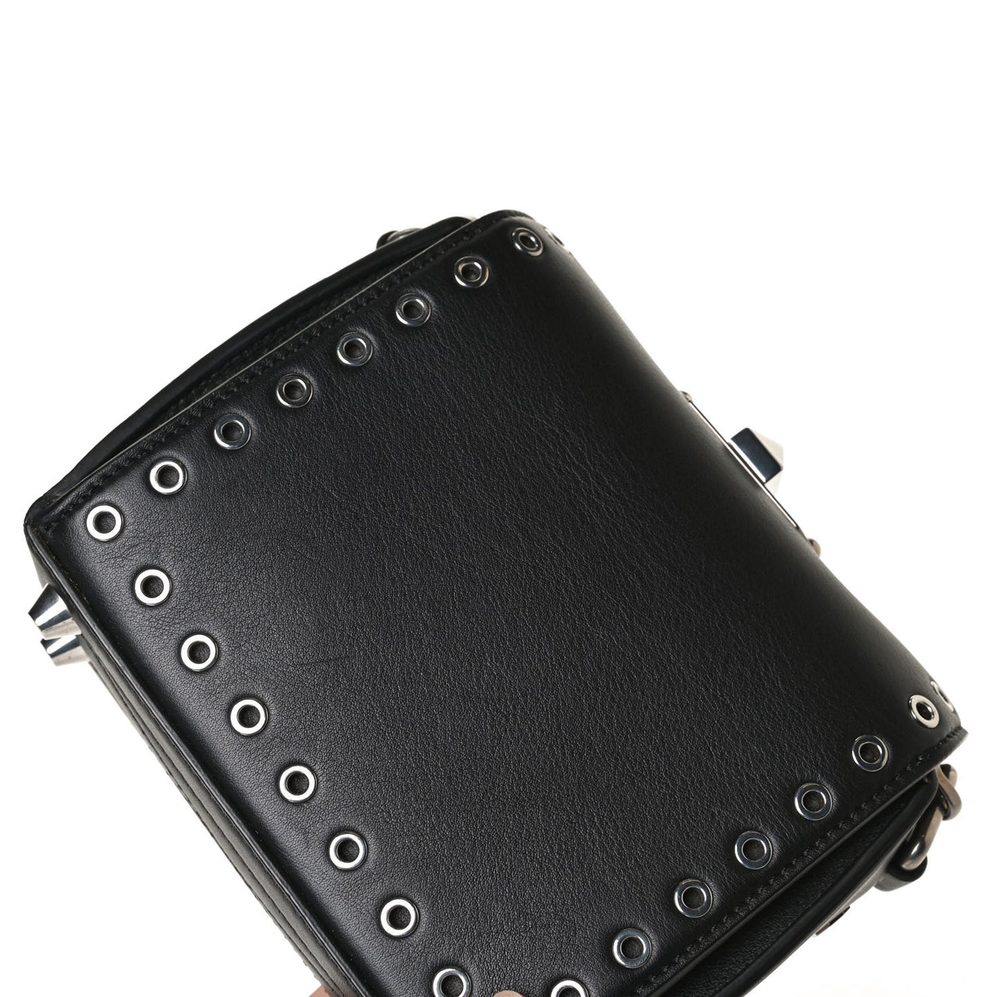 Fine Grain Goatskin Perforated Box Shoulder Bag 16 Black