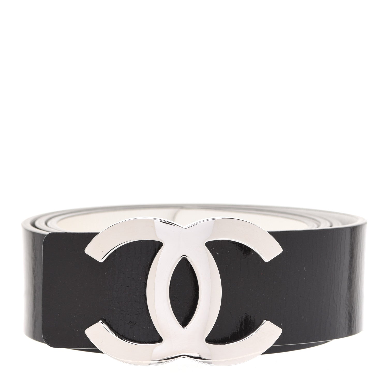 Chanel Patent Calfskin CC Reversible Belt 95 Black White 1 of 8