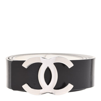 Chanel Patent Calfskin CC Reversible Belt 95 Black White 1 of 8
