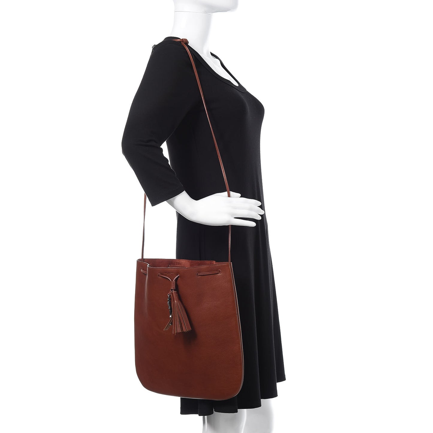 Calfskin Medium Jen Flat Bucket Bag Brown
