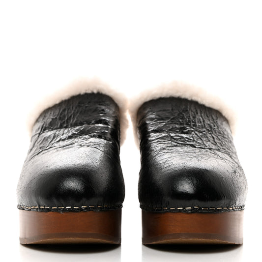 Crackled Sheepskin CC Mules 40 Black