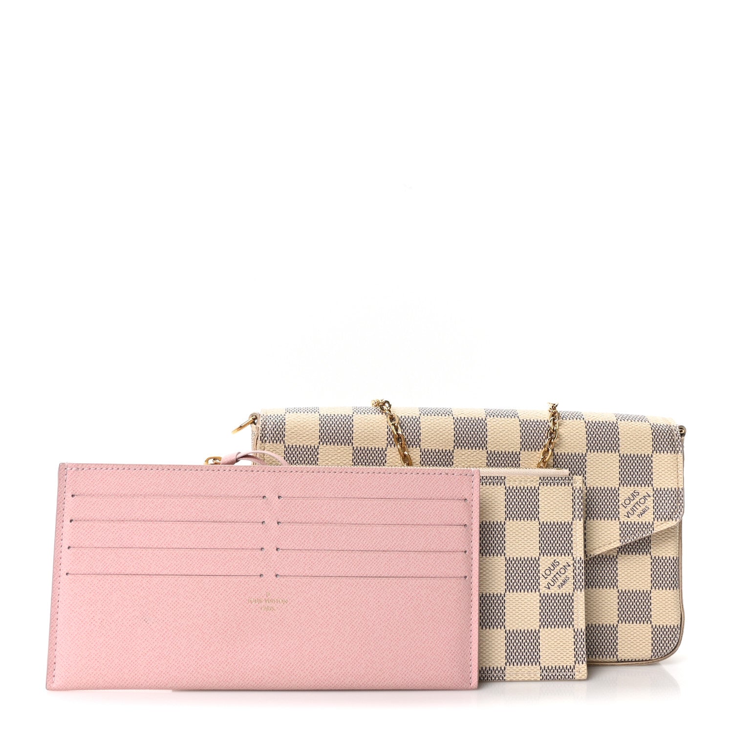 Louis Vuitton Damier Azur Pochette Felicie Chain Wallet Rose Ballerine 3 of 11