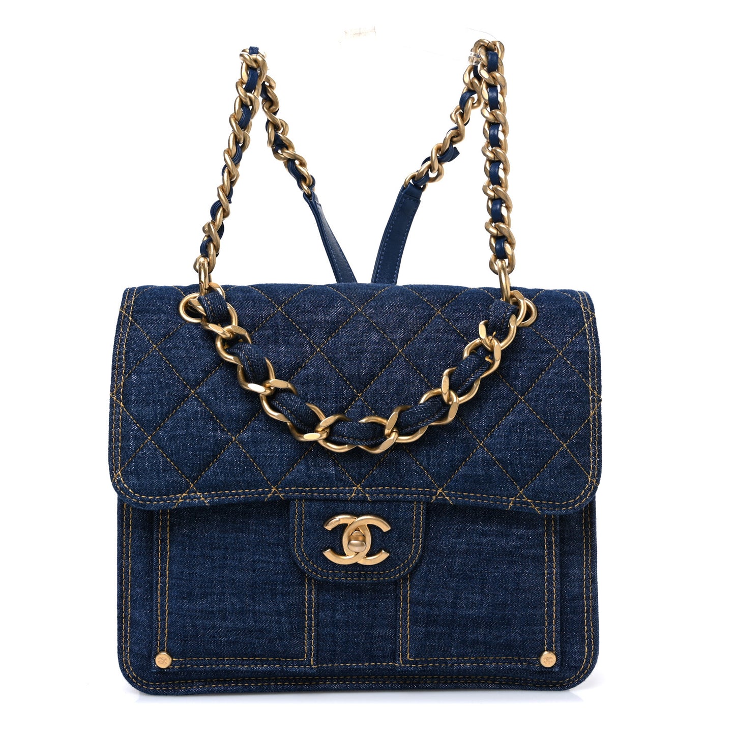 Denim Quilted Double You Backpack Blue Golden