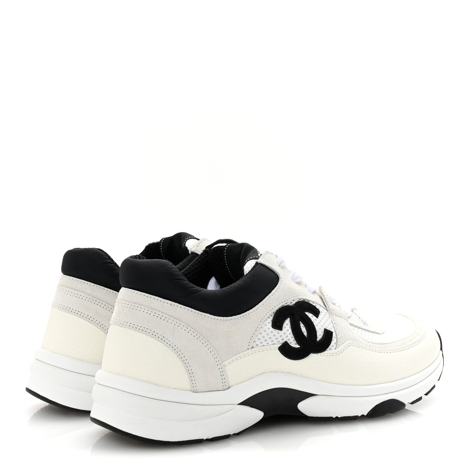 Chanel Mesh Suede Grained Calfskin Womens CC Sneakers 41 White Black 5 of 9