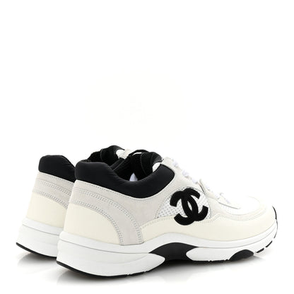 Chanel Mesh Suede Grained Calfskin Womens CC Sneakers 41 White Black 5 of 9