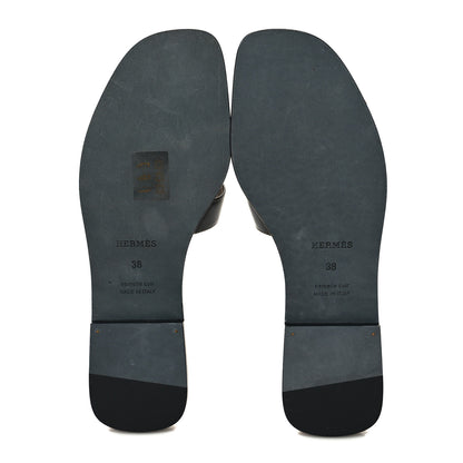 Hermes Box Calfskin Oran Sandals 38 Black 5 of 9