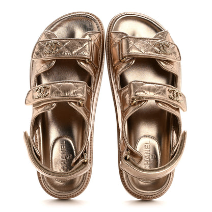 Chanel Iridescent Lambskin Quilted Velcro Dad Sandals 36.5 Light Bronze 2 of 10