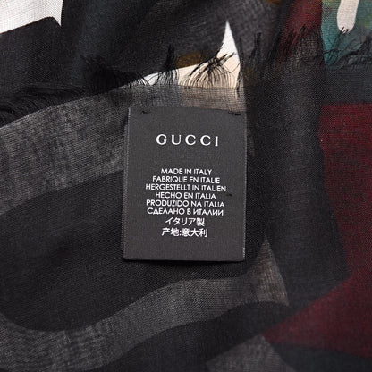 Gucci Modal Silk Coco Capitan Logo Square Scarf Black 3 of 4