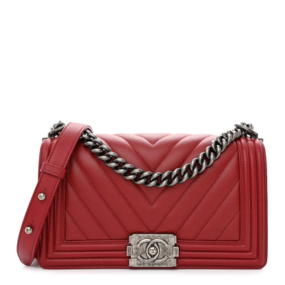 Chanel Lambskin Chevron Quilted Medium Boy Flap Dark Red 1 of 10