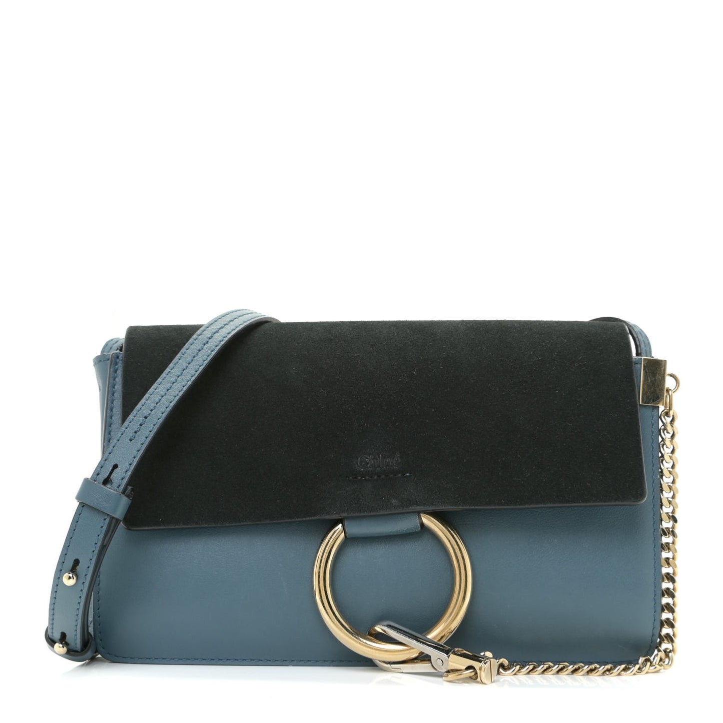 Suede Calfskin Small Faye Shoulder Bag Summer Blue Intense Green