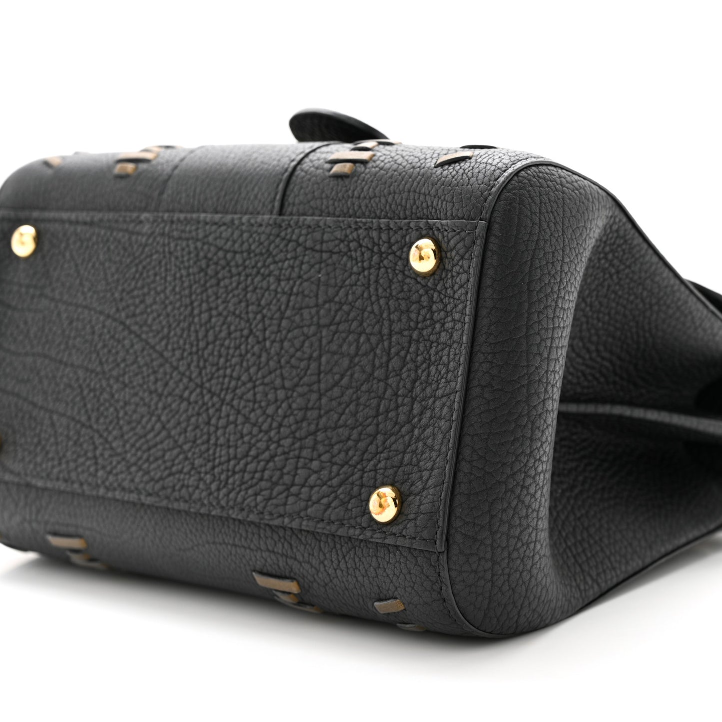 Crispy Calfskin Tribal Stitch Mini Brillant Satchel Black Bronze