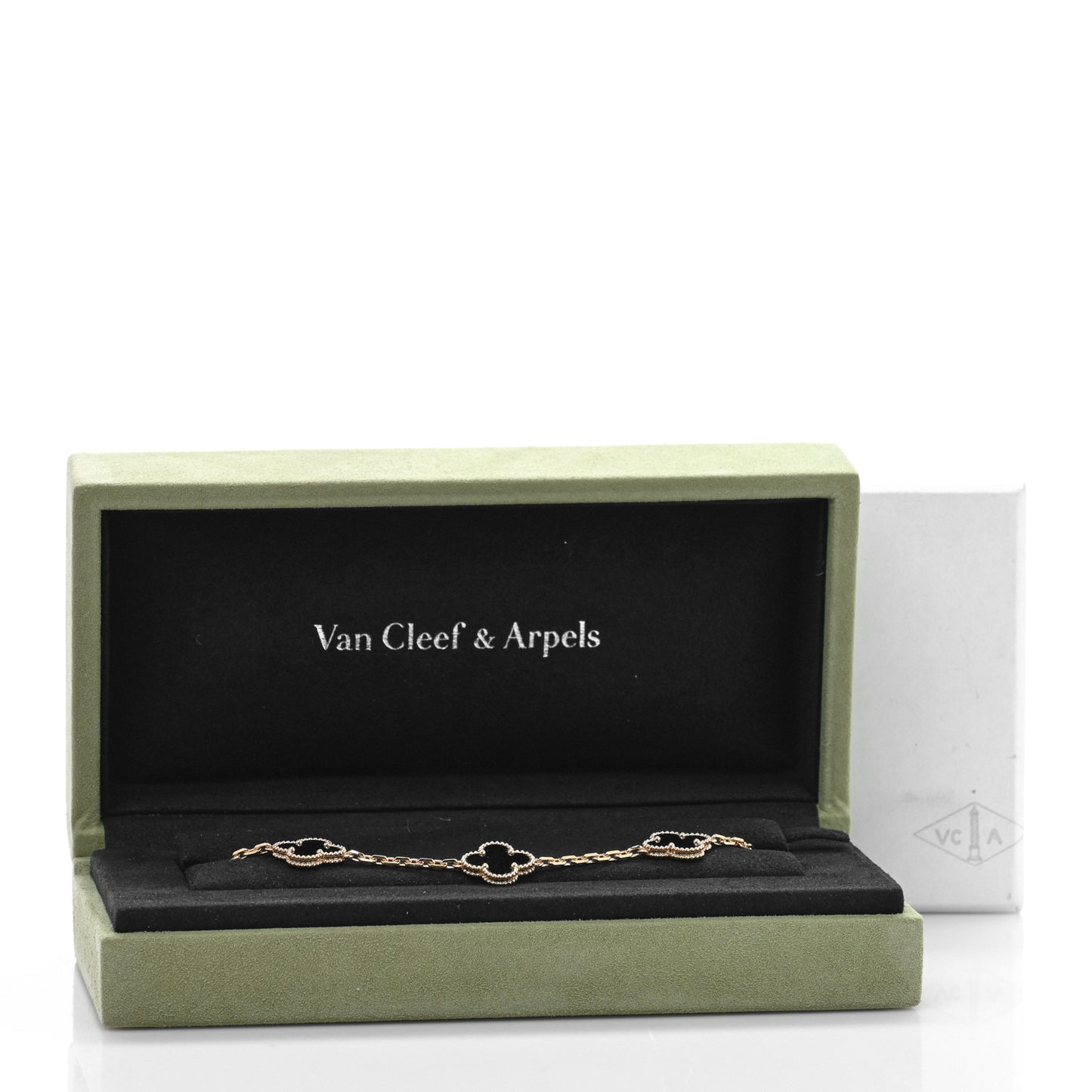 18K Yellow Gold Black Onyx 5 Motifs Vintage Alhambra Bracelet